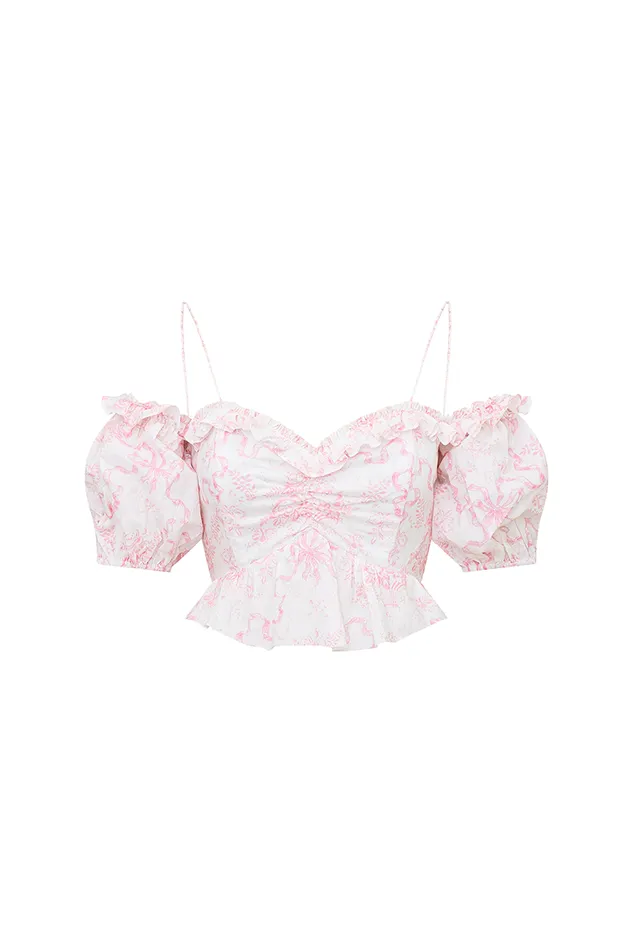 WomenKids LoveShackFancy Tops Amille Bow OffTheShoulder Top Bubblegum Blast