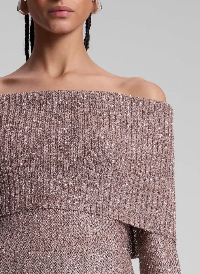 Women Knitwear ALC Evelyn Metallic Knit Off Shoulder Top Mauvesilver