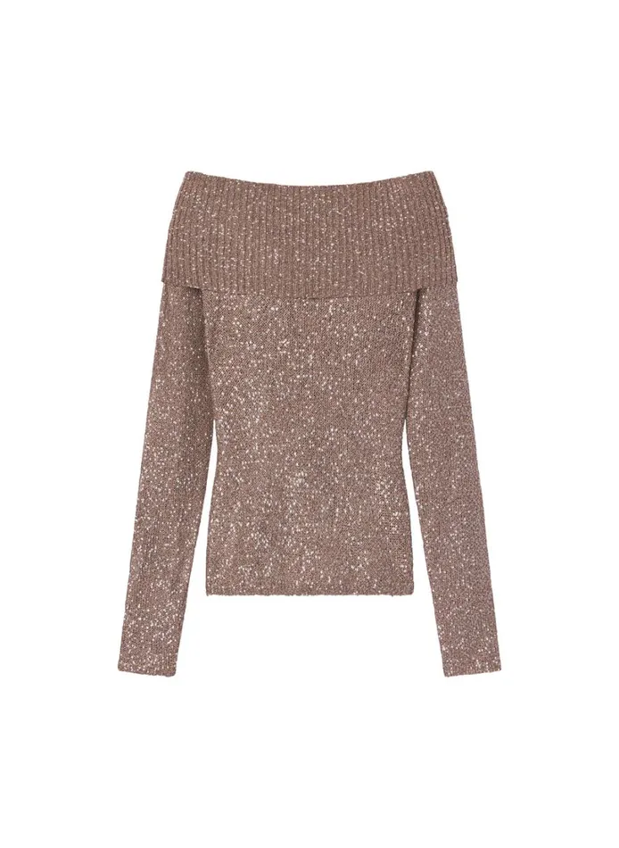 Women Knitwear ALC Evelyn Metallic Knit Off Shoulder Top Mauvesilver