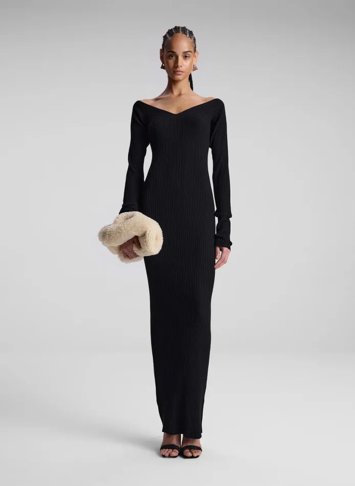 Women Knitwear ALC Keaton Ribbed Merino Maxi Dress Black