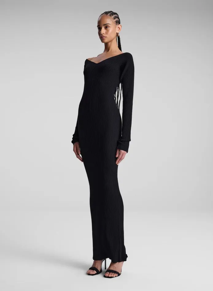 Women Knitwear ALC Keaton Ribbed Merino Maxi Dress Black