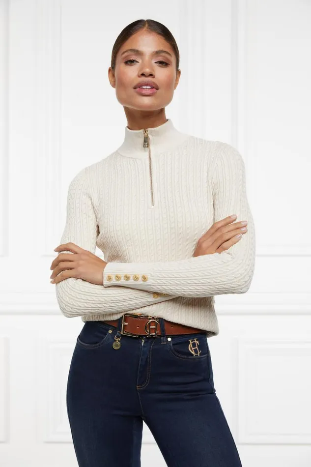Women Knitwear Holland Cooper Ava Half Zip Knit Almond