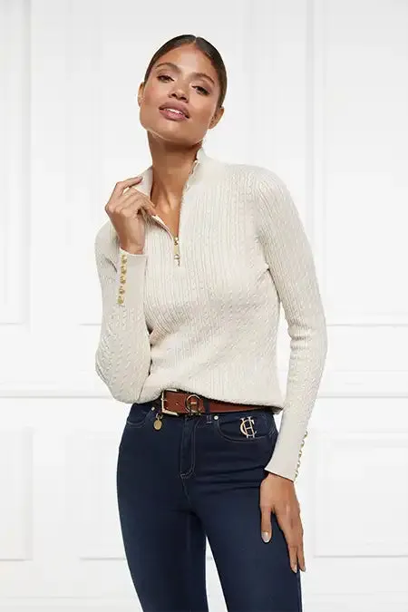 Women Knitwear Holland Cooper Ava Half Zip Knit Almond Women Knitwear Holland Cooper Ava Half Zip Knit Almond