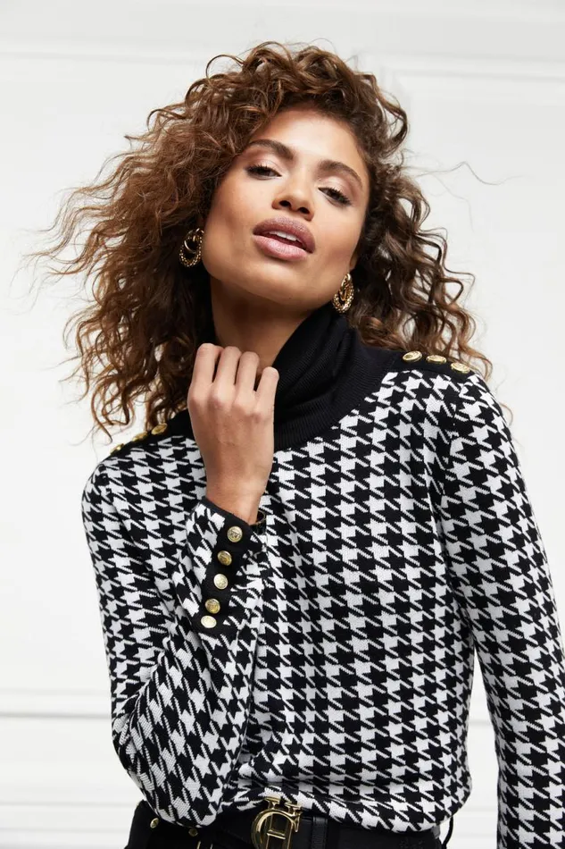 Women Knitwear Holland Cooper Classic Roll Neck Knit Houndstooth