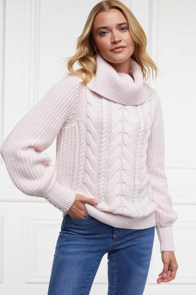 Women Knitwear Holland Cooper Corded Roll Neck Knit Ice Pink