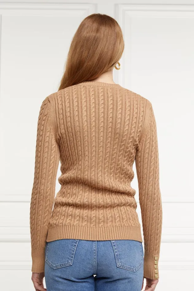 Women Knitwear Holland Cooper Seattle Cable Crew Knit Dark Camel Women Knitwear Holland Cooper Seattle Cable Crew Knit Dark Camel