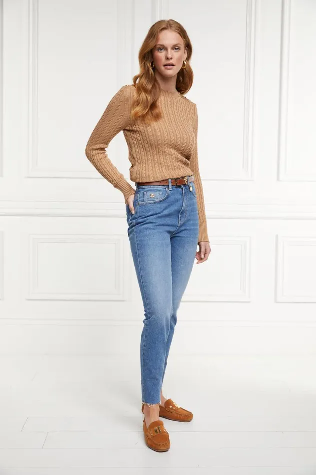 Women Knitwear Holland Cooper Seattle Cable Crew Knit Dark Camel Women Knitwear Holland Cooper Seattle Cable Crew Knit Dark Camel