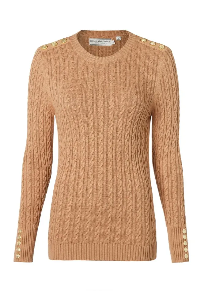 Women Knitwear Holland Cooper Seattle Cable Crew Knit Dark Camel Women Knitwear Holland Cooper Seattle Cable Crew Knit Dark Camel