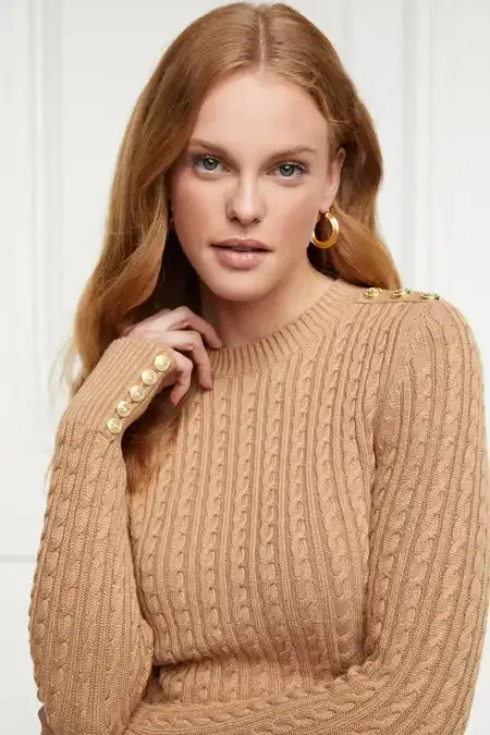 Women Knitwear Holland Cooper Seattle Cable Crew Knit Dark Camel Women Knitwear Holland Cooper Seattle Cable Crew Knit Dark Camel