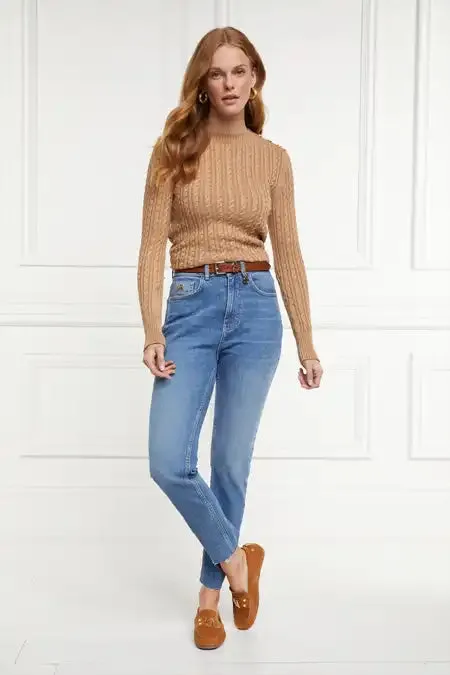 Women Knitwear Holland Cooper Seattle Cable Crew Knit Dark Camel Women Knitwear Holland Cooper Seattle Cable Crew Knit Dark Camel