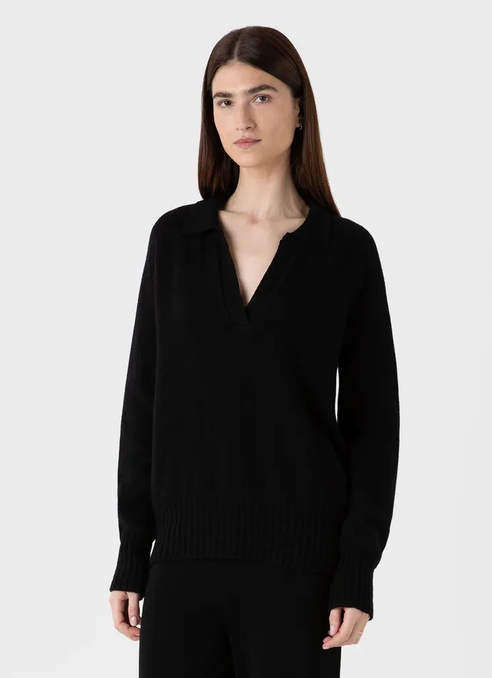 Women Knitwear ussunspel Lambswool Polo Jumper Black