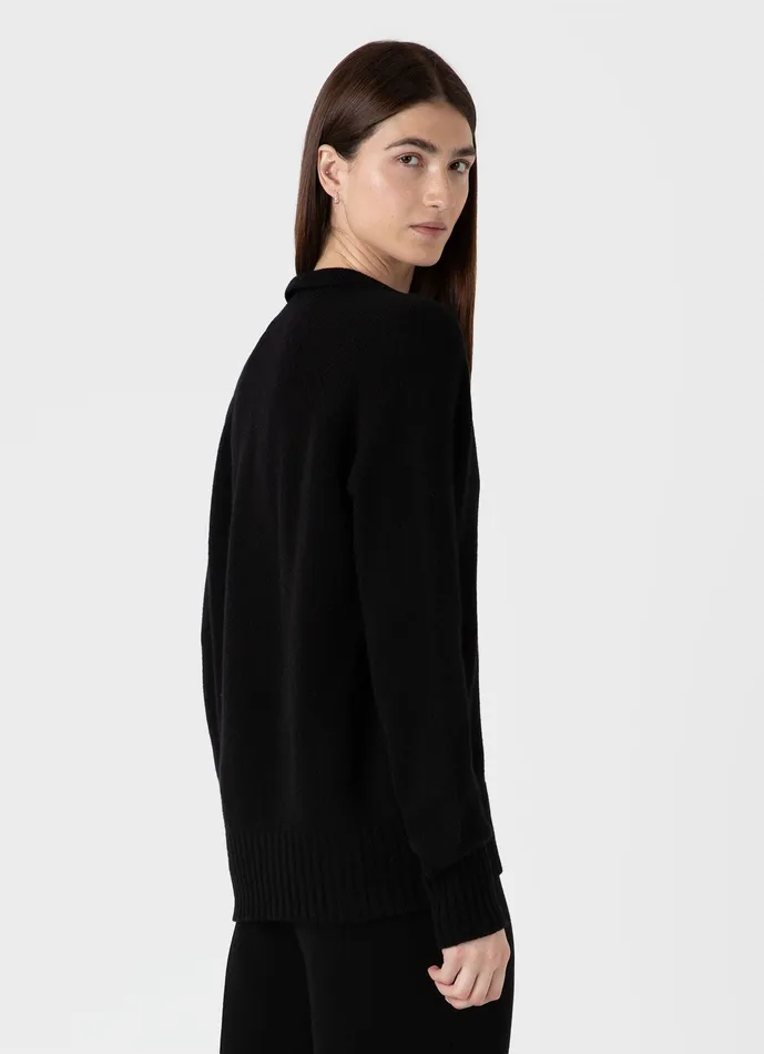 Women Knitwear ussunspel Lambswool Polo Jumper Black