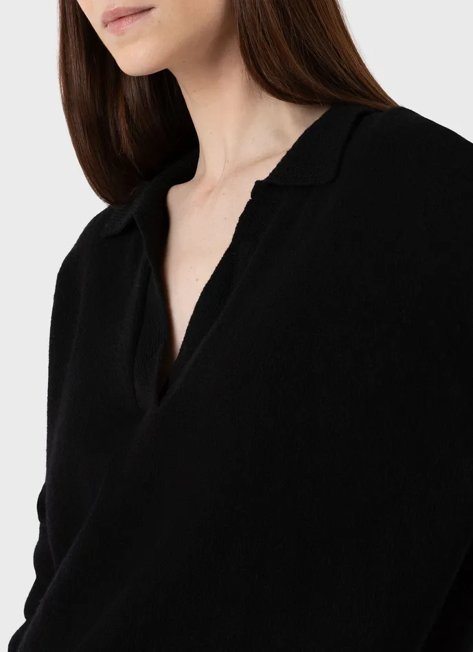 Women Knitwear ussunspel Lambswool Polo Jumper Black