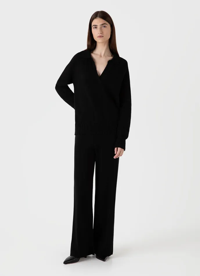 Women Knitwear ussunspel Lambswool Polo Jumper Black