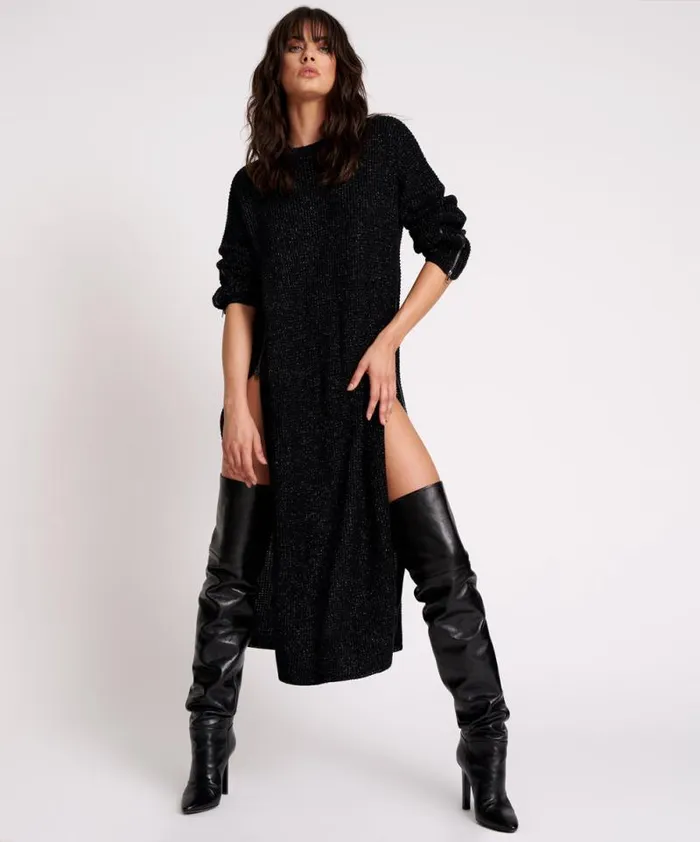 Women LE FREAK METALLIC ZIPPED KNIT DRESS One Teaspoon Midi and Maxi Dresses