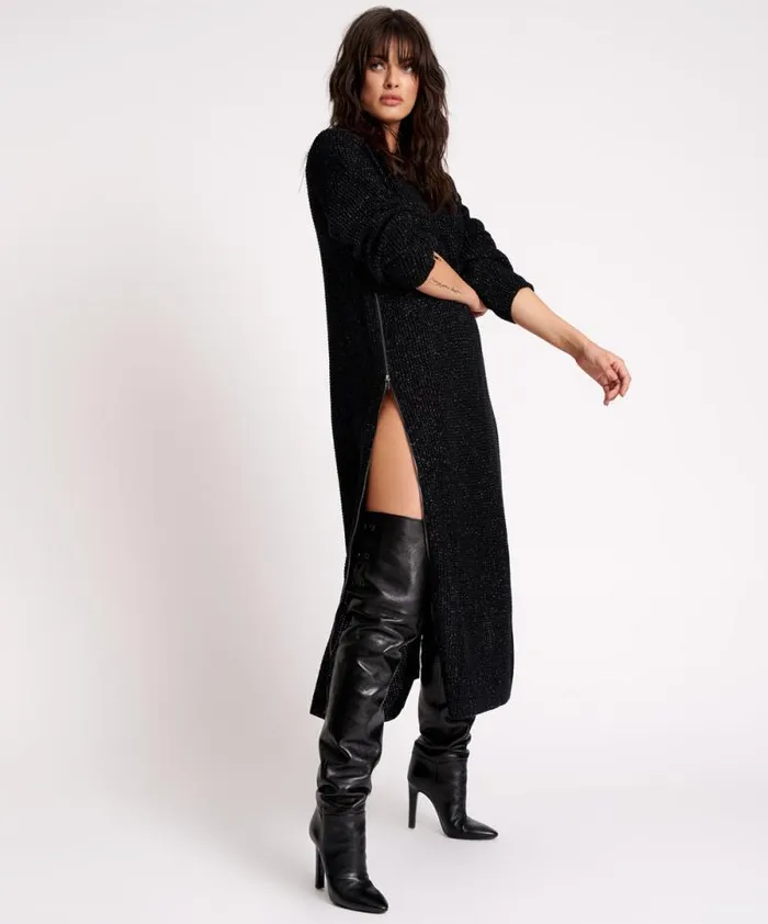 Women LE FREAK METALLIC ZIPPED KNIT DRESS One Teaspoon Midi and Maxi Dresses