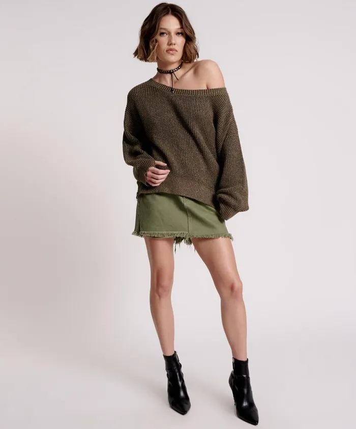 Women LE FREAK METALLIC ZIPPED KNIT SWEATER One Teaspoon Knitwear