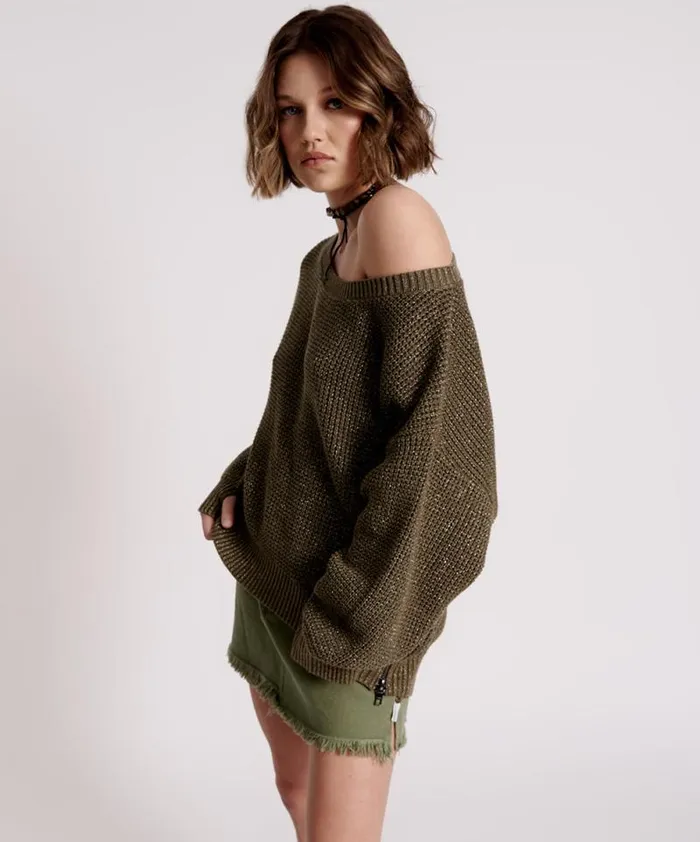 Women LE FREAK METALLIC ZIPPED KNIT SWEATER One Teaspoon Knitwear Women LE FREAK METALLIC ZIPPED KNIT SWEATER One Teaspoon Knitwear