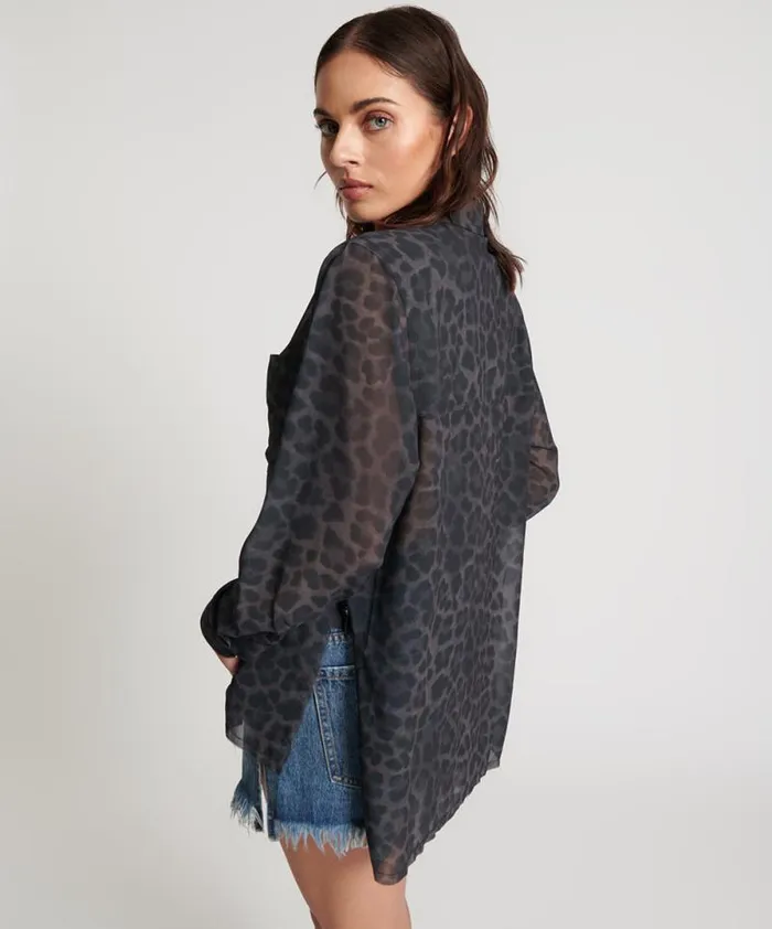 Women LEOPARD CHIFFON LONGLINE SHIRT One Teaspoon Shirts