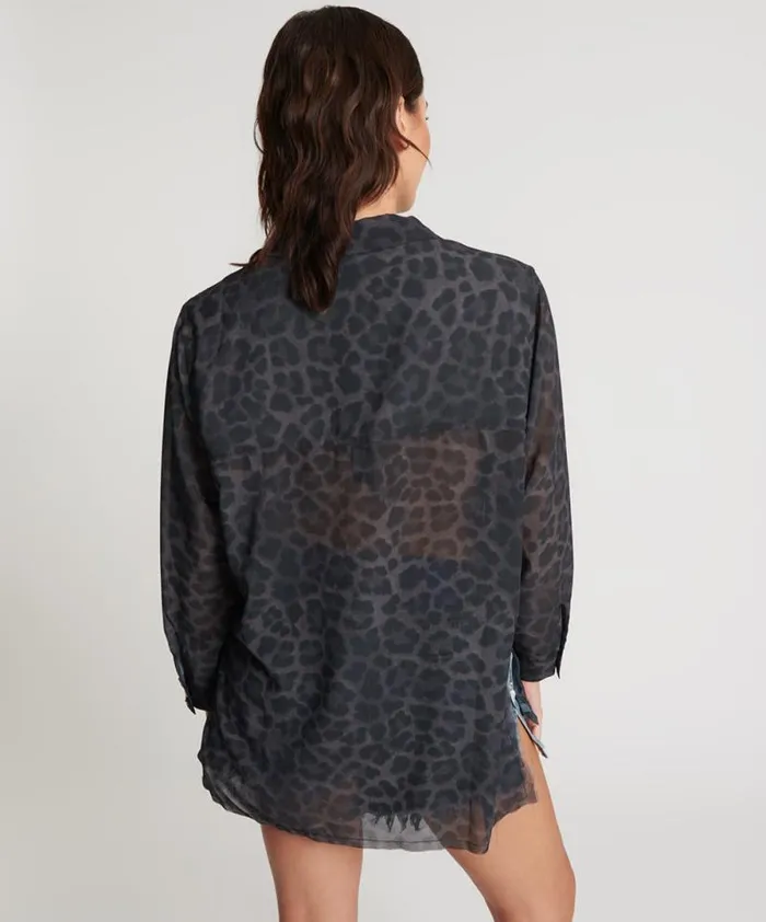 Women LEOPARD CHIFFON LONGLINE SHIRT One Teaspoon Shirts
