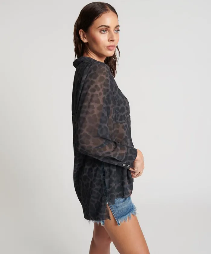 Women LEOPARD CHIFFON LONGLINE SHIRT One Teaspoon Shirts