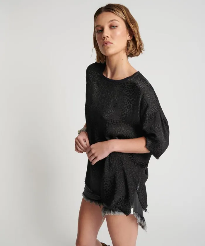 Women LEOPARD JACQUARD SATIN TEE One Teaspoon Tops Women LEOPARD JACQUARD SATIN TEE One Teaspoon Tops