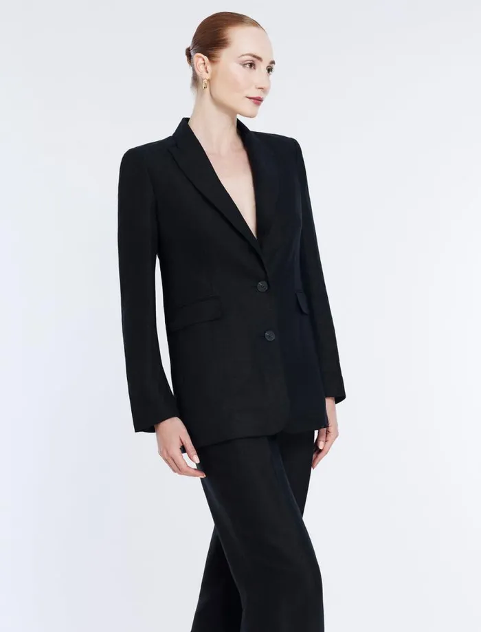 Women Linen Blazer Black BCBG Suiting