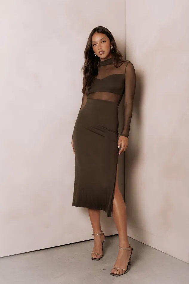 Women Long Sleeve Dresses Petal and Pup Farrow Long Sleeve Midi Dress Olive
