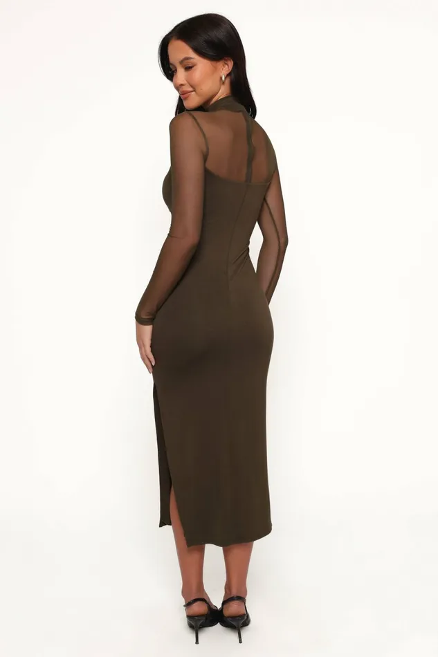 Women Long Sleeve Dresses Petal and Pup Farrow Long Sleeve Midi Dress Olive