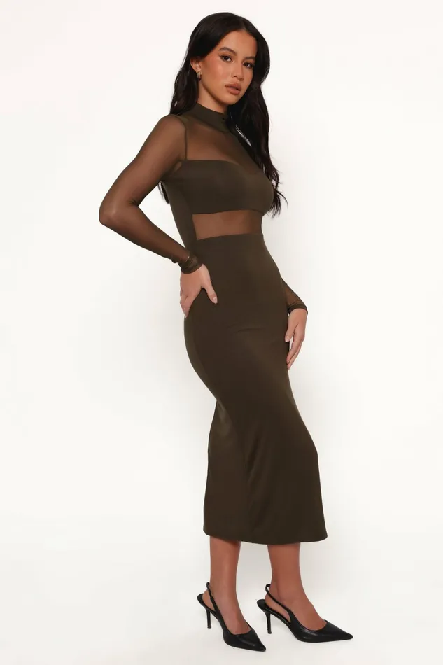 Women Long Sleeve Dresses Petal and Pup Farrow Long Sleeve Midi Dress Olive