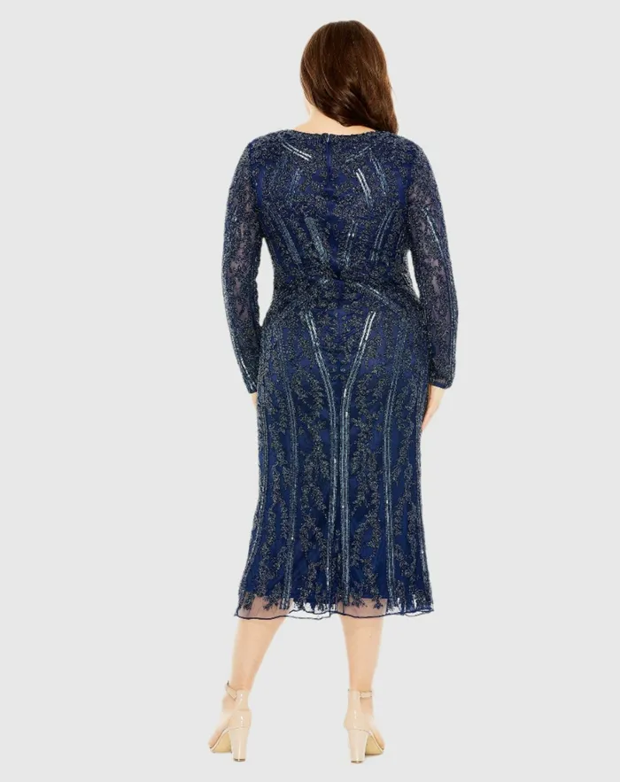 Women Long Sleeve Embellished Dress Midnight Plus Size Dresses Mac Duggal