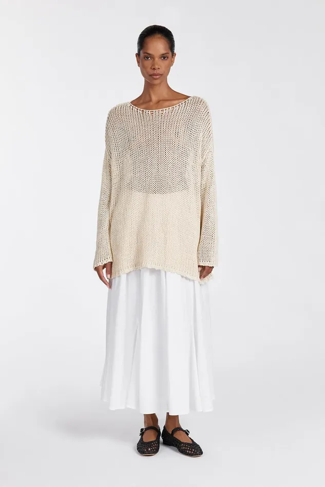 Women Long Sleeved DISSH LOU NATURAL MARLE OPEN WEAVE JUMPER