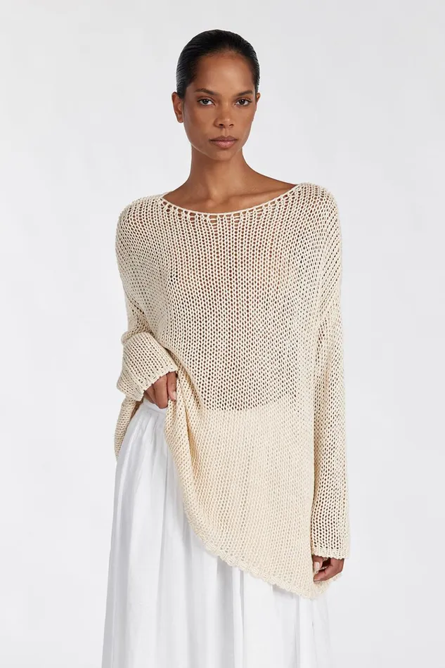 Women Long Sleeved DISSH LOU NATURAL MARLE OPEN WEAVE JUMPER