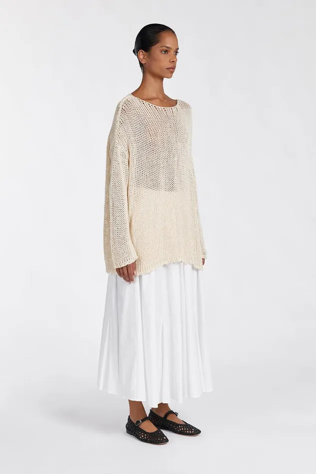 Women Long Sleeved DISSH LOU NATURAL MARLE OPEN WEAVE JUMPER