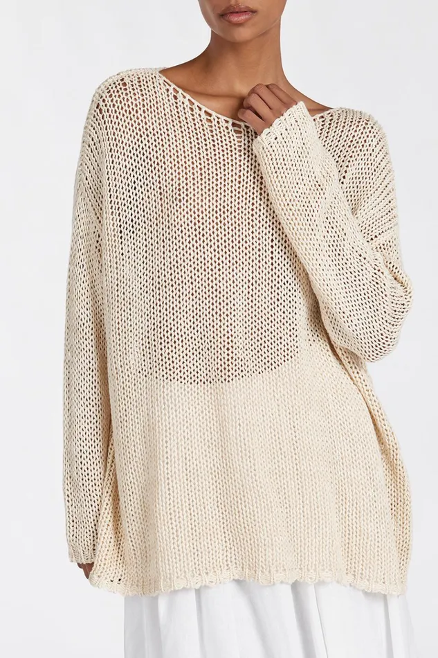 Women Long Sleeved DISSH LOU NATURAL MARLE OPEN WEAVE JUMPER