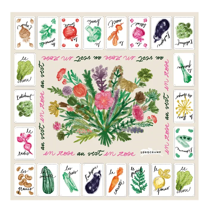 Women Longchamp Pink and Green Silk scarf 50 Paper Silk Scarves