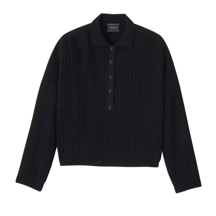 Women Longchamp Polo collar jumper NavyNavyNavy KnitwearTops and Blouses