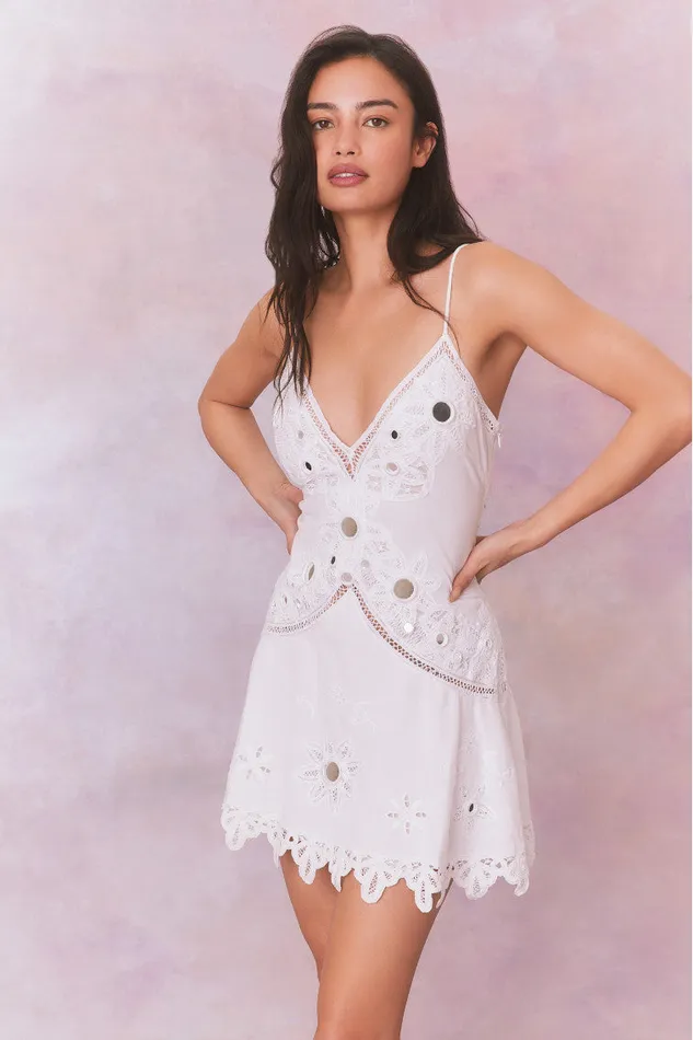 Women LoveShackFancy Dresses Brealynn Embellished Cotton Mini Dress True White Women LoveShackFancy Dresses Brealynn Embellished Cotton Mini Dress True White