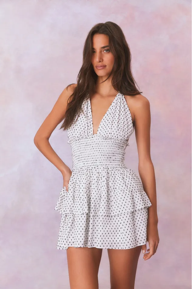 Women LoveShackFancy Dresses Deanna Polka Dot Halter Mini Dress Antique White