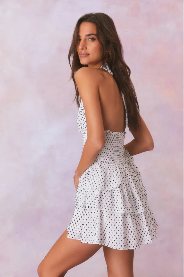 Women LoveShackFancy Dresses Deanna Polka Dot Halter Mini Dress Antique White