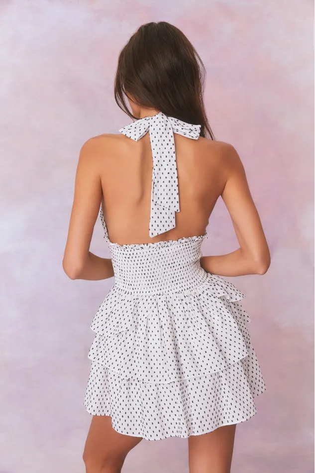 Women LoveShackFancy Dresses Deanna Polka Dot Halter Mini Dress Antique White