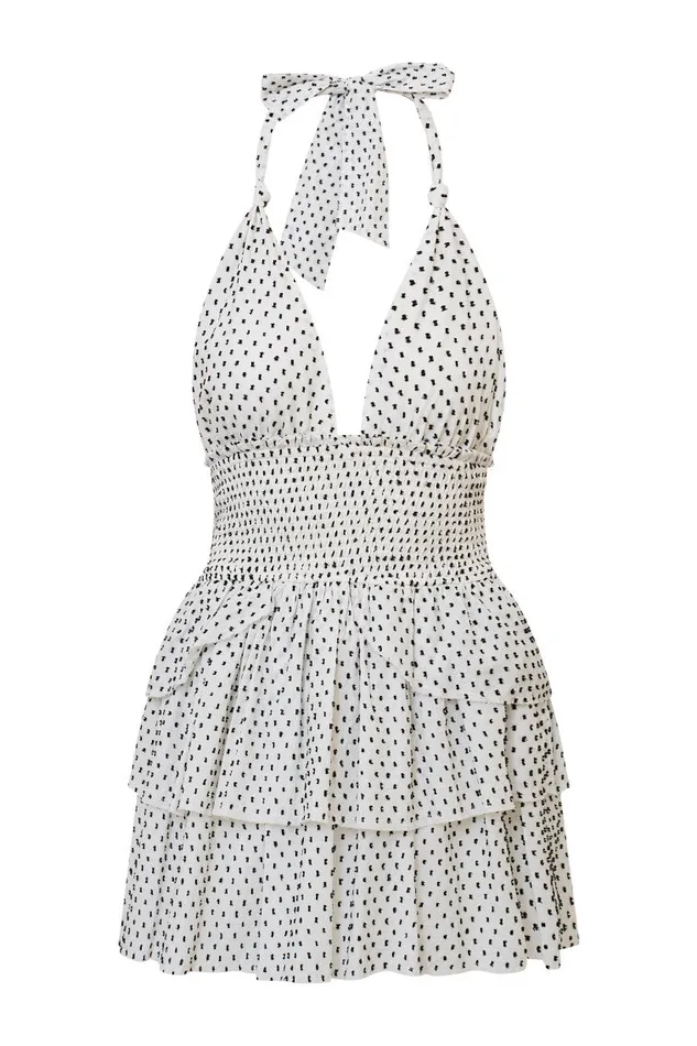 Women LoveShackFancy Dresses Deanna Polka Dot Halter Mini Dress Antique White