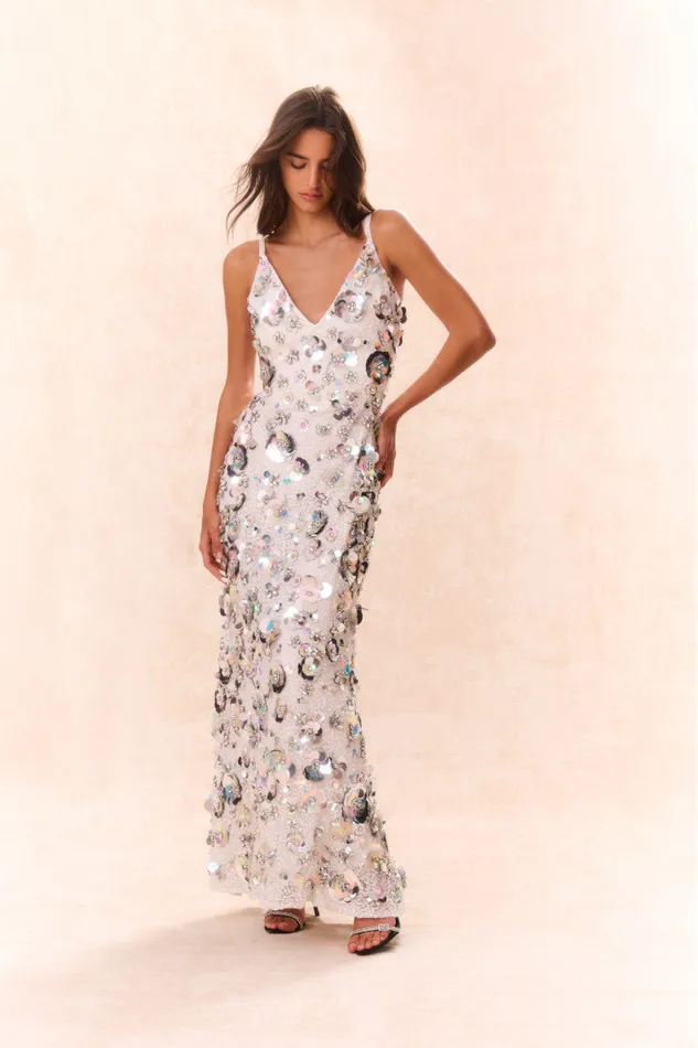 Women LoveShackFancy Dresses Hubbard Embellished Dress Silver