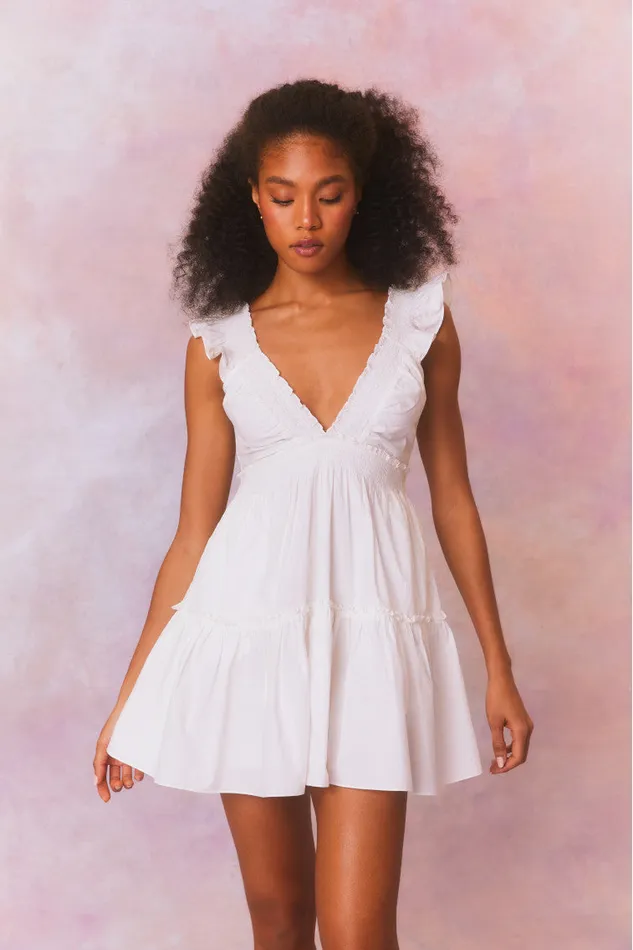 Women LoveShackFancy Dresses Poplar Flutter Sleeve Mini Dress White