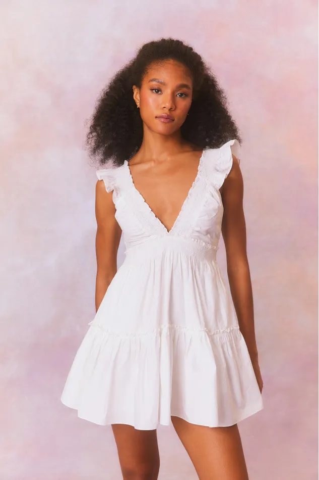 Women LoveShackFancy Dresses Poplar Flutter Sleeve Mini Dress White