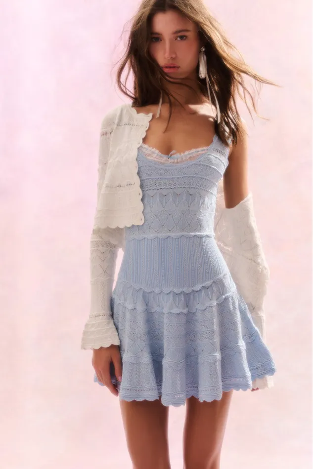 Women LoveShackFancy Dresses Ronelle Pointelle Scallop Mini Dress Morning Tide