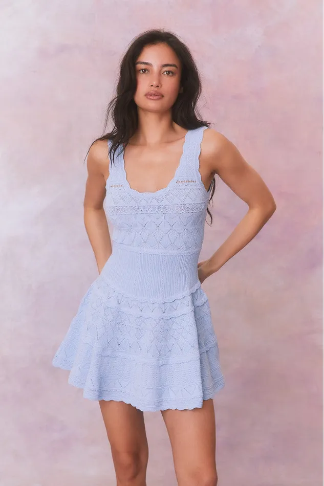 Women LoveShackFancy Dresses Ronelle Pointelle Scallop Mini Dress Morning Tide