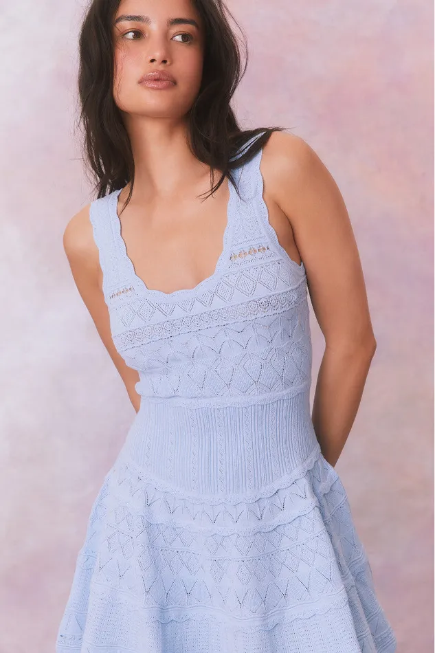 Women LoveShackFancy Dresses Ronelle Pointelle Scallop Mini Dress Morning Tide