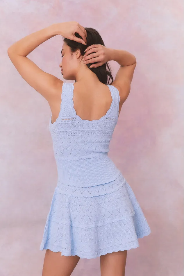 Women LoveShackFancy Dresses Ronelle Pointelle Scallop Mini Dress Morning Tide