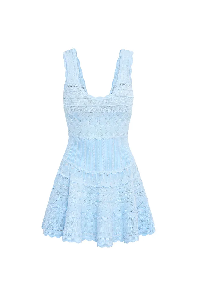 Women LoveShackFancy Dresses Ronelle Pointelle Scallop Mini Dress Morning Tide